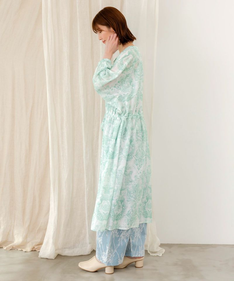総柄シアーチェック 前開きシャツワンピース-4