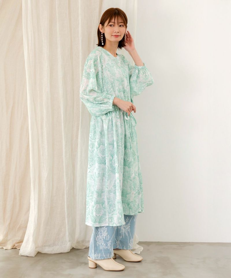 総柄シアーチェック 前開きシャツワンピース-5