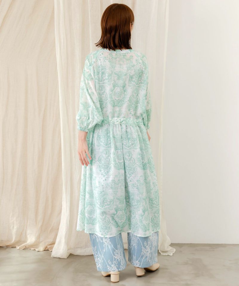 総柄シアーチェック 前開きシャツワンピース-6