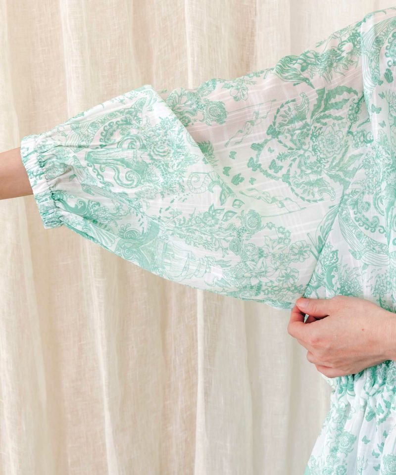 総柄シアーチェック 前開きシャツワンピース-9