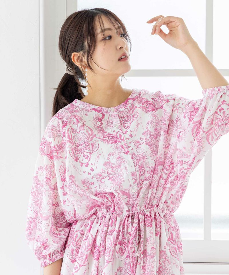総柄シアーチェック 前開きシャツワンピース-16