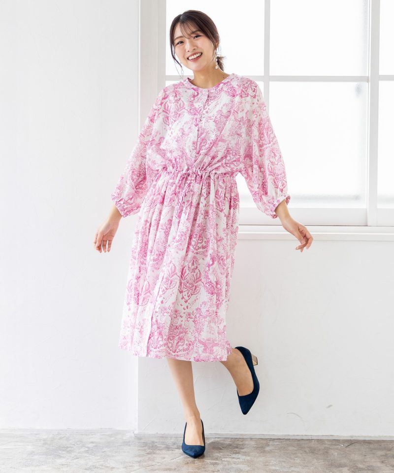 総柄シアーチェック 前開きシャツワンピース-17