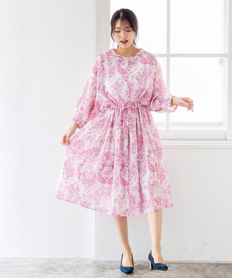 総柄シアーチェック 前開きシャツワンピース-18