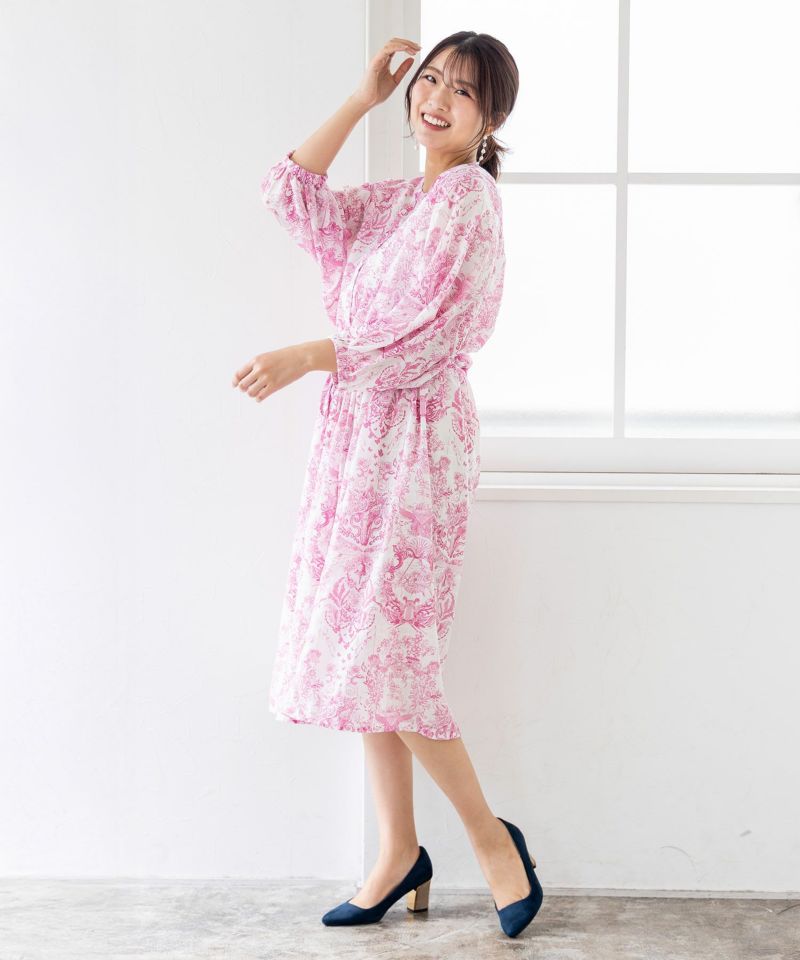 総柄シアーチェック 前開きシャツワンピース-19