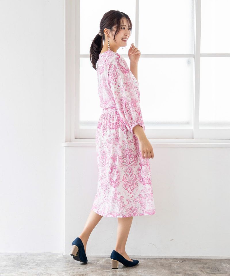 総柄シアーチェック 前開きシャツワンピース-20