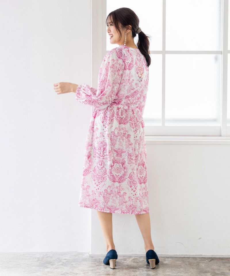 総柄シアーチェック 前開きシャツワンピース-21