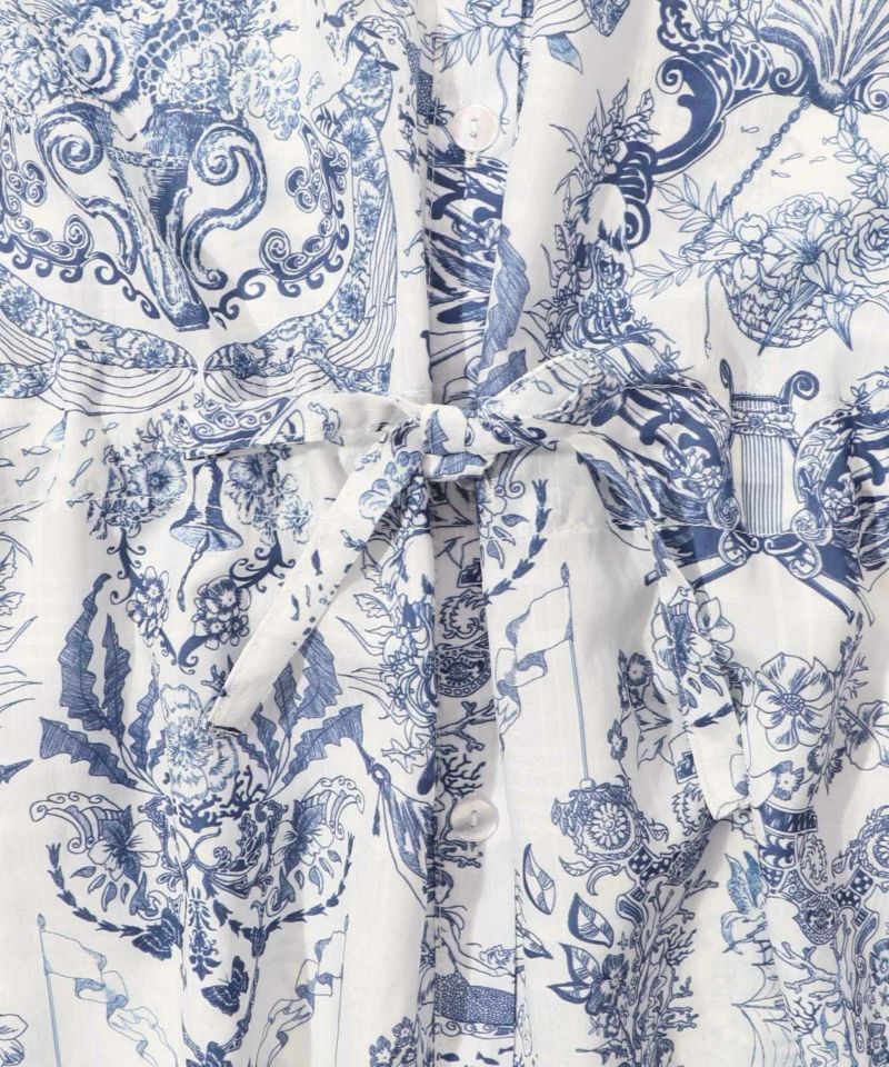 総柄シアーチェック 前開きシャツワンピース-25
