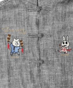 ウサギとクマ刺繍 カンフーチャイナシャツ-13