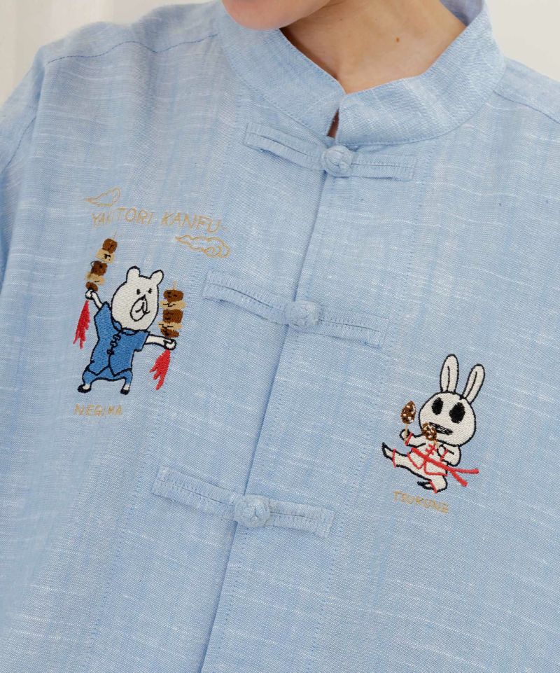 ウサギとクマ刺繍 カンフーチャイナシャツ-21