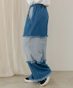 スカラー刺繍 パッチワークデニムパンツ-4