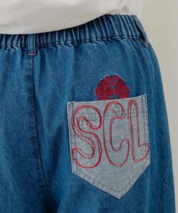 スカラー刺繍 パッチワークデニムパンツ-8