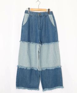 スカラー刺繍 パッチワークデニムパンツ-13