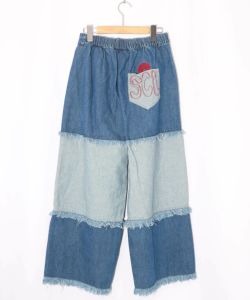 スカラー刺繍 パッチワークデニムパンツ-14