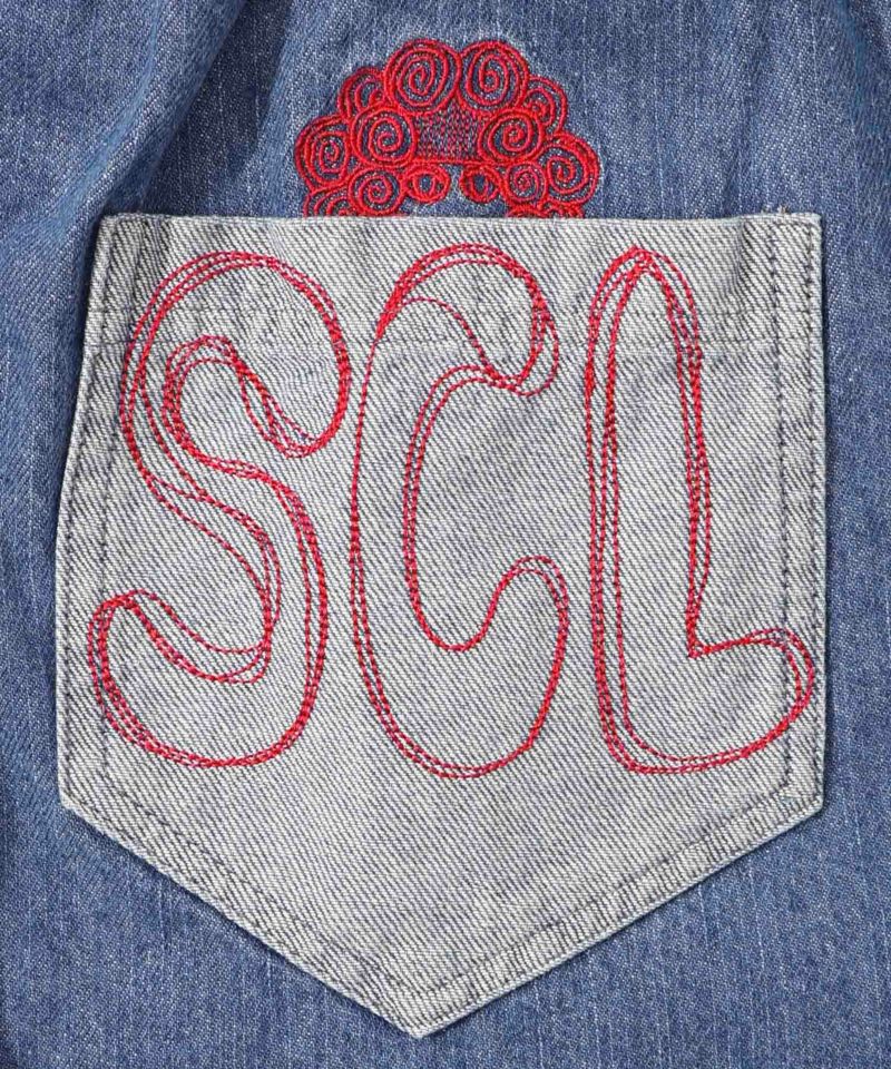 スカラー刺繍 パッチワークデニムパンツ-15