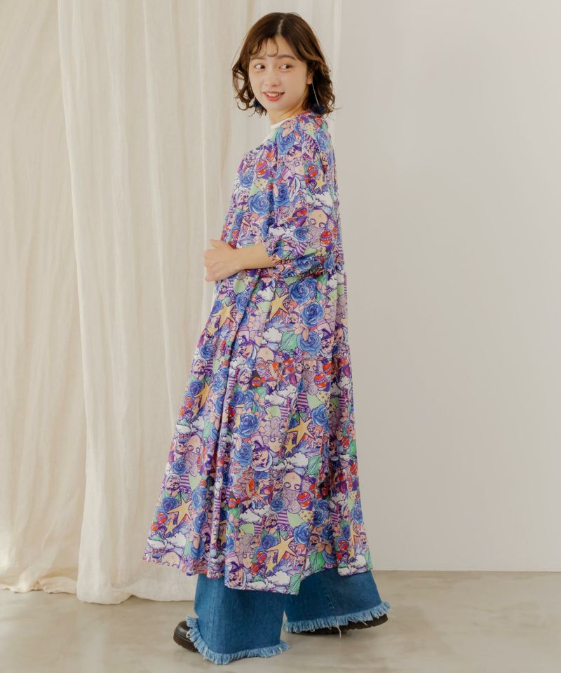 スカラーちゃん・花柄 パフスリーブワンピース-3