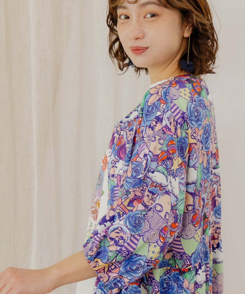 スカラーちゃん・花柄 パフスリーブワンピース-5