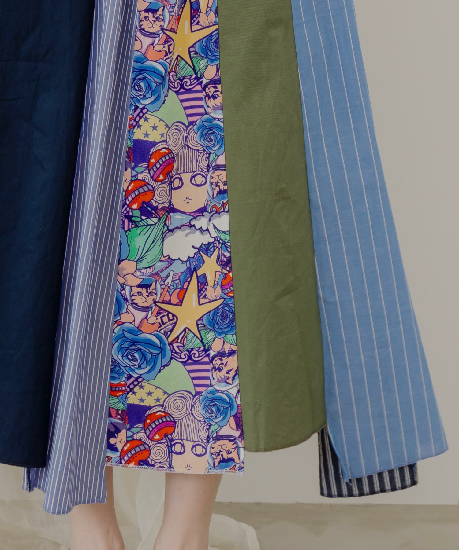 152602：花柄スカラーちゃん×異素材MIXストライプスカートの通販-ScoLar 