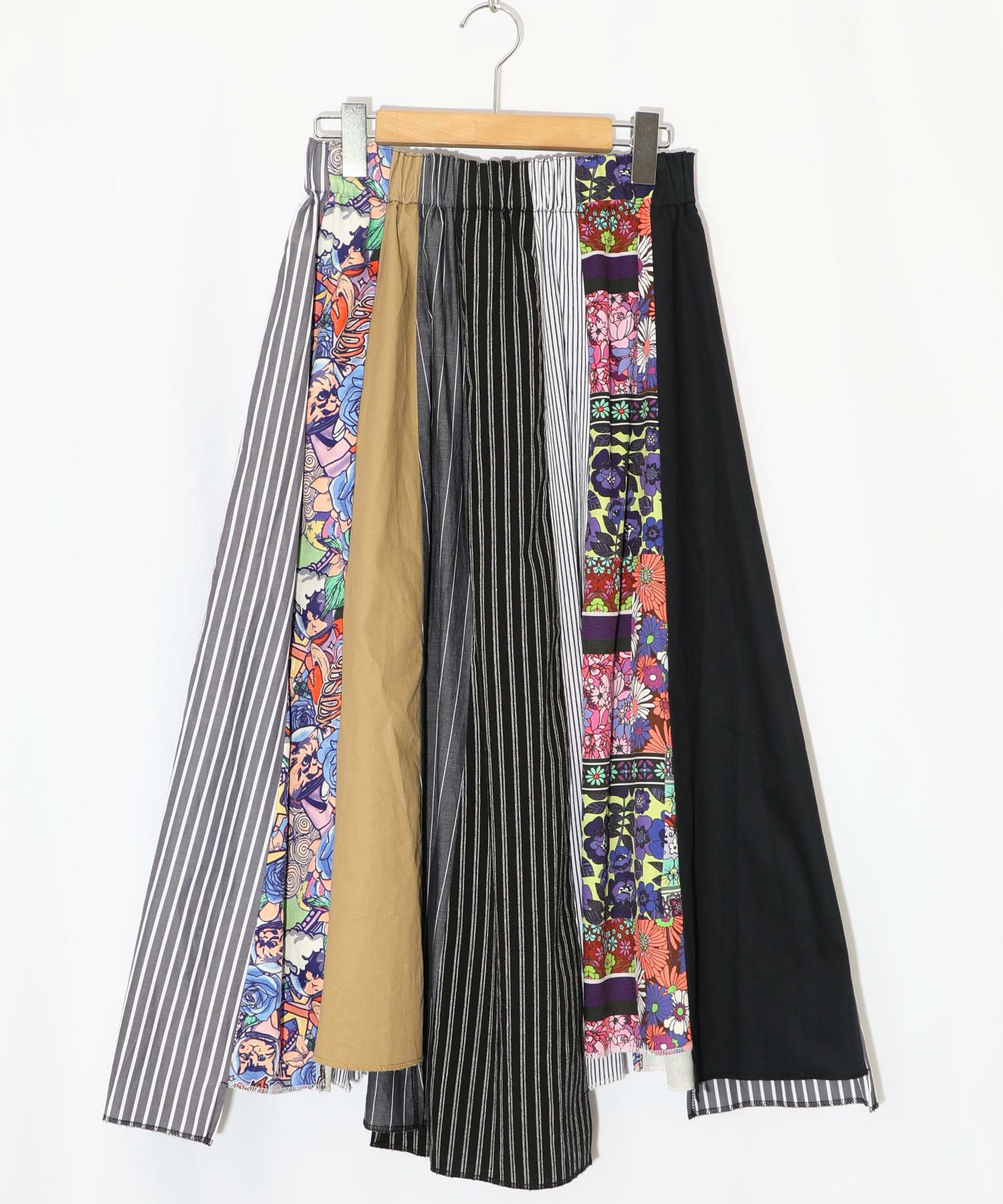 152602：花柄スカラーちゃん×異素材MIXストライプスカートの通販-ScoLar 