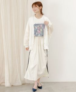 552205：花蝶箔プリント 異素材MIXカーディガンの通販-ScoLar