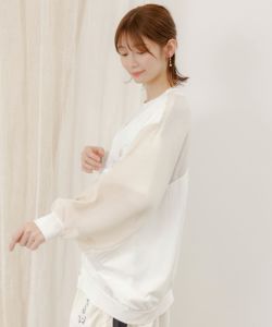 552205：花蝶箔プリント 異素材MIXカーディガンの通販-ScoLar