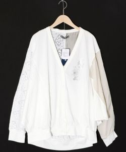 552205：花蝶箔プリント 異素材MIXカーディガンの通販-ScoLar