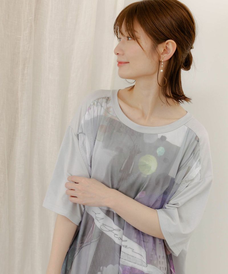552204：チュール重ねコラージュ柄ワンピースの通販-ScoLar