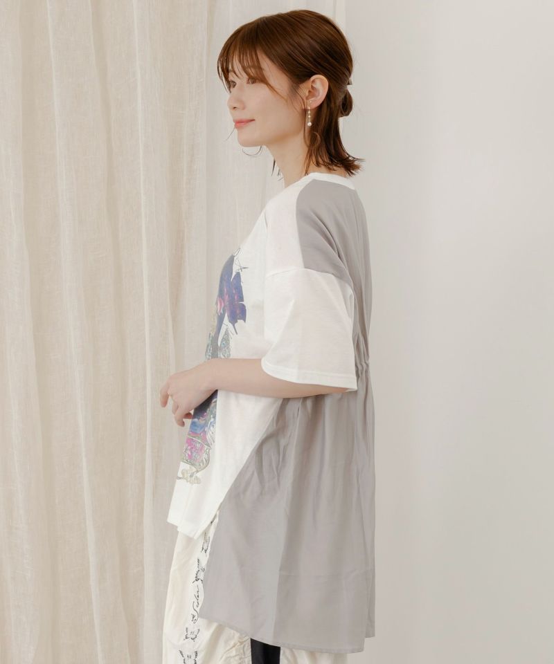 レトロな貴婦人モチーフ柄 切替プルオーバー-4