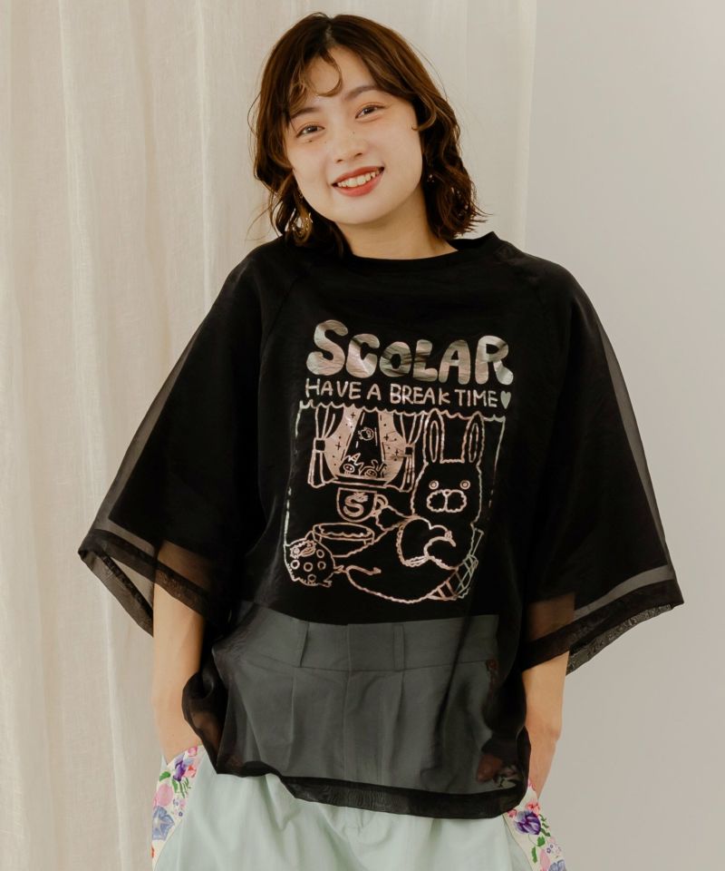 ラビル箔プリント オーガンジー重ねプルオーバー-3