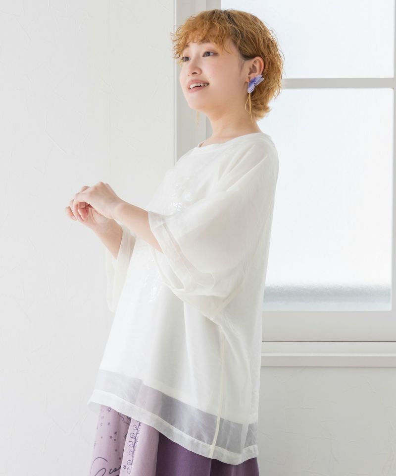ラビル箔プリント オーガンジー重ねプルオーバー-15