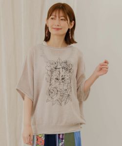 152609：ネコ柄麻混ニット 2WAYカーディガンの通販-ScoLar