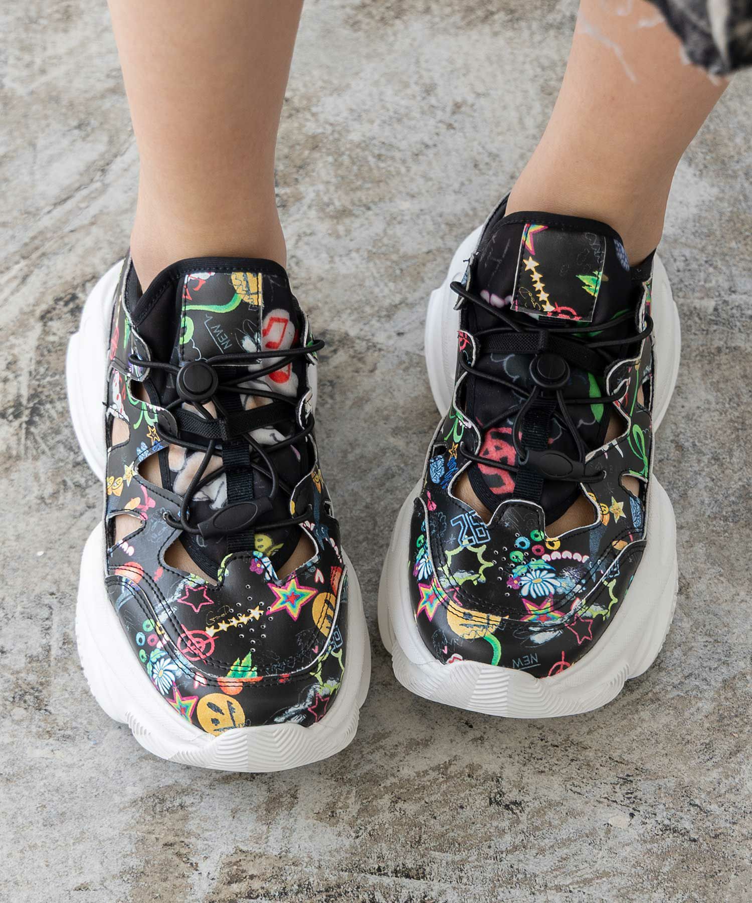 SS-187：POP総柄厚底サンダルスニーカーの通販-ScoLar 