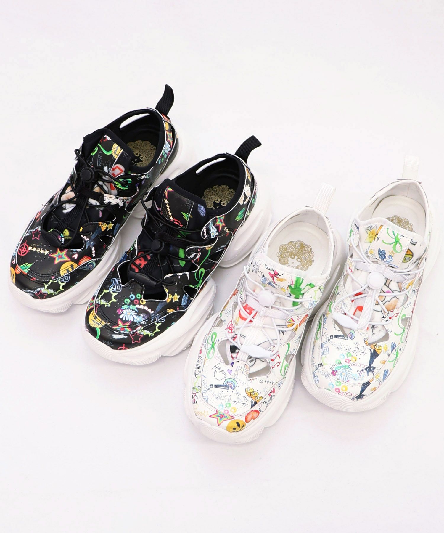 SS-187：POP総柄厚底サンダルスニーカーの通販-ScoLar 