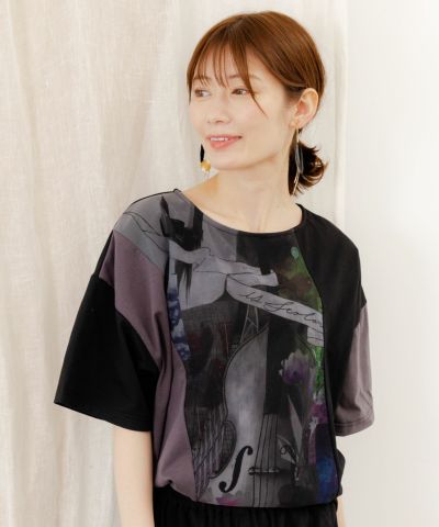 552202：アートコラージュ チュール重ね切替Tシャツ