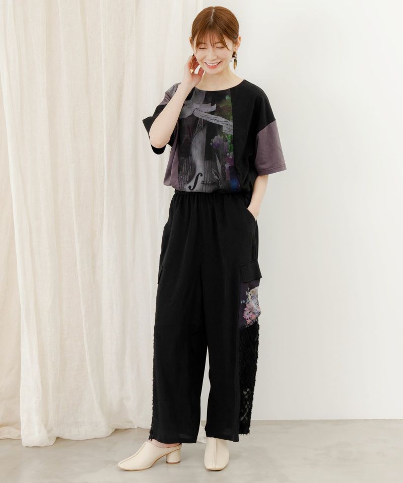 アートコラージュ チュール重ね切替Tシャツ-2