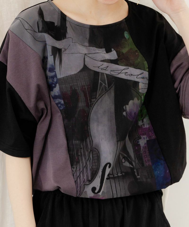 アートコラージュ チュール重ね切替Tシャツ-6