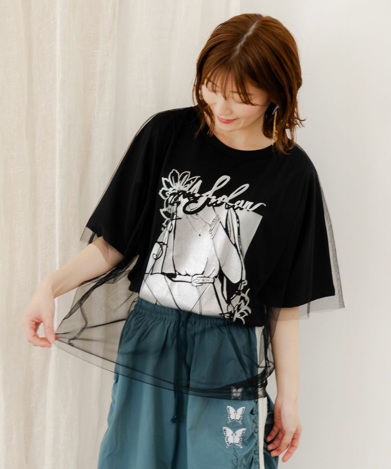 ワンシーン箔プリント チュール重ねTシャツ-2