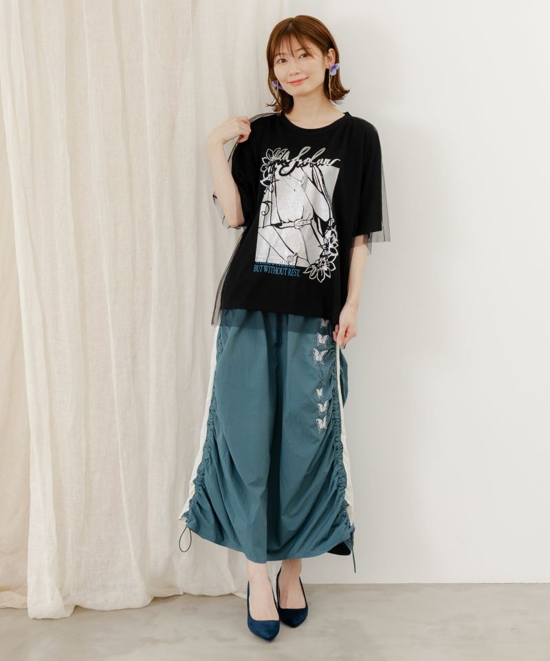 ワンシーン箔プリント チュール重ねTシャツ-3