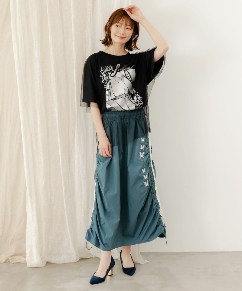 ワンシーン箔プリント チュール重ねTシャツ-4