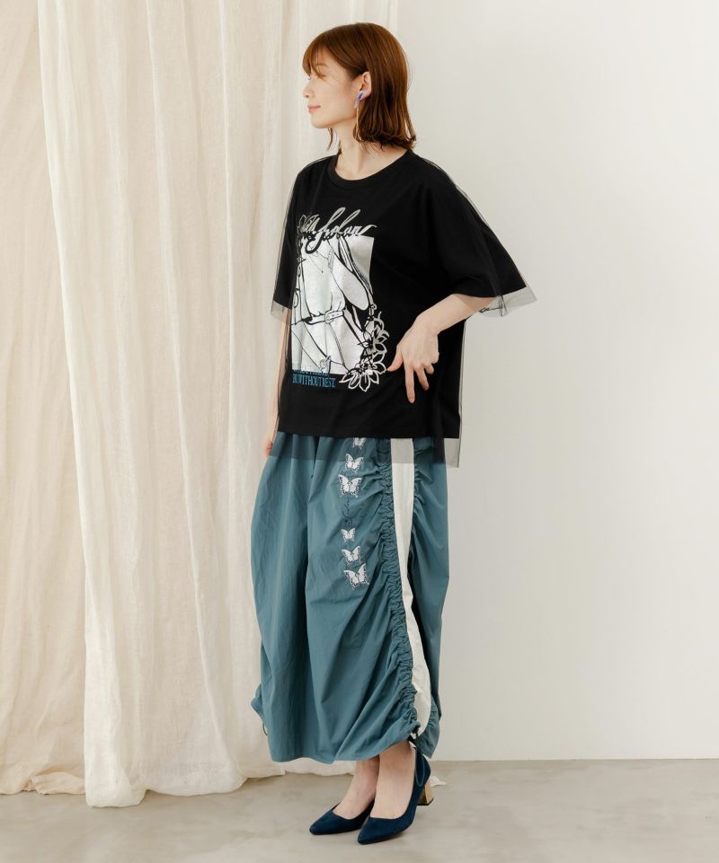 ワンシーン箔プリント チュール重ねTシャツ-6