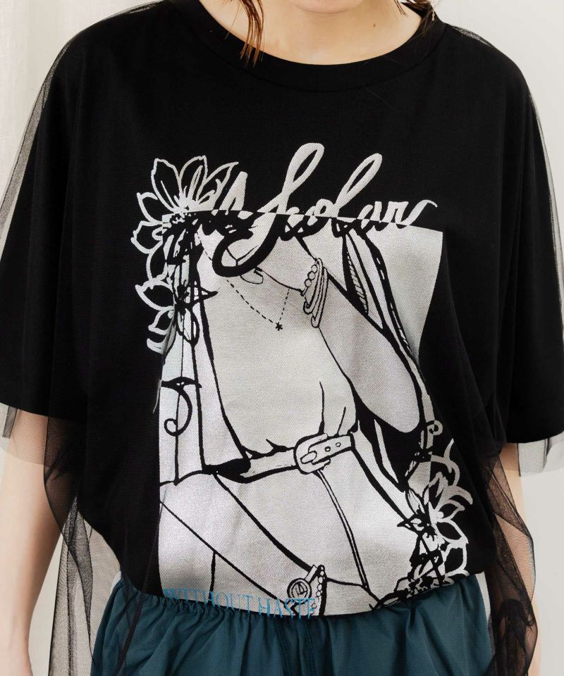 ワンシーン箔プリント チュール重ねTシャツ-9