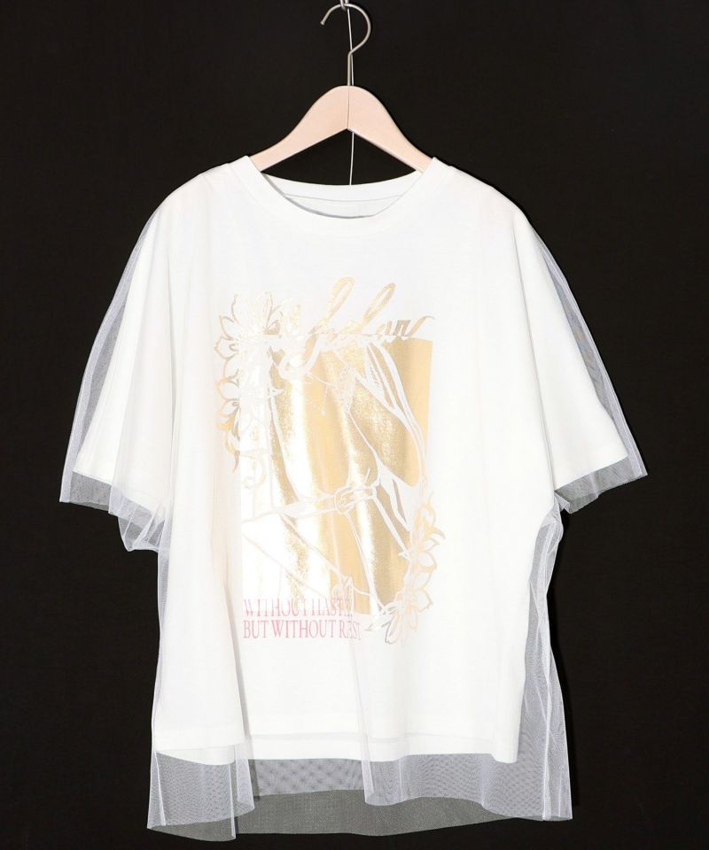 ワンシーン箔プリント チュール重ねTシャツ-11