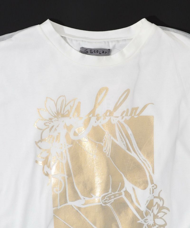 ワンシーン箔プリント チュール重ねTシャツ-15