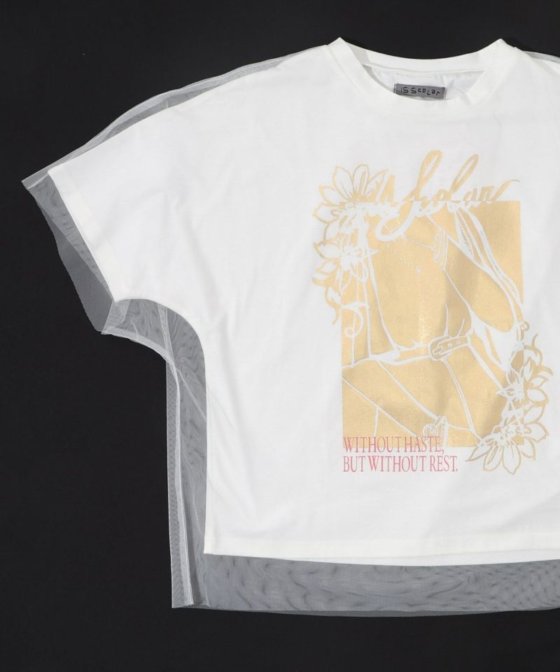 ワンシーン箔プリント チュール重ねTシャツ-16