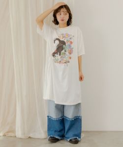152624：花とネコ柄メローステッチワンピースの通販-ScoLar