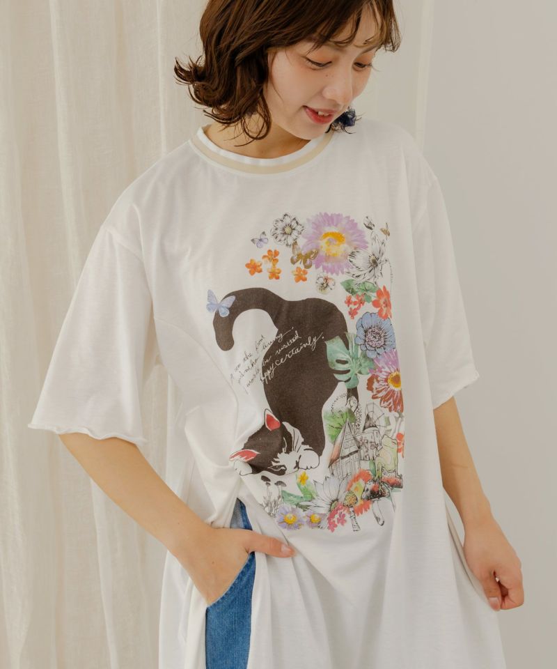 花とネコ柄メローステッチワンピース-3