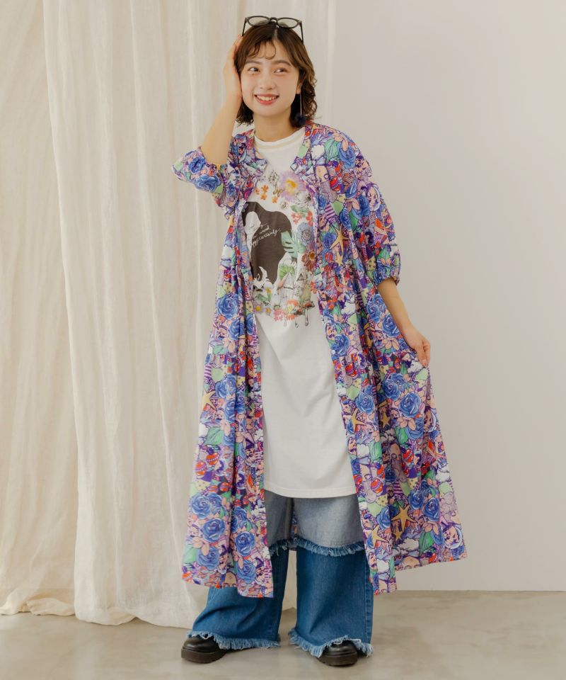 花とネコ柄メローステッチワンピース-9
