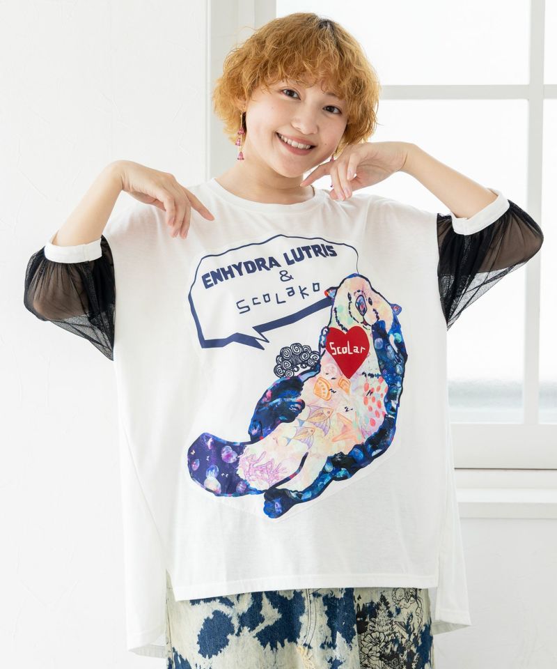 スカラーちゃん×ラッコアップリケ チュール袖プルオーバー-1