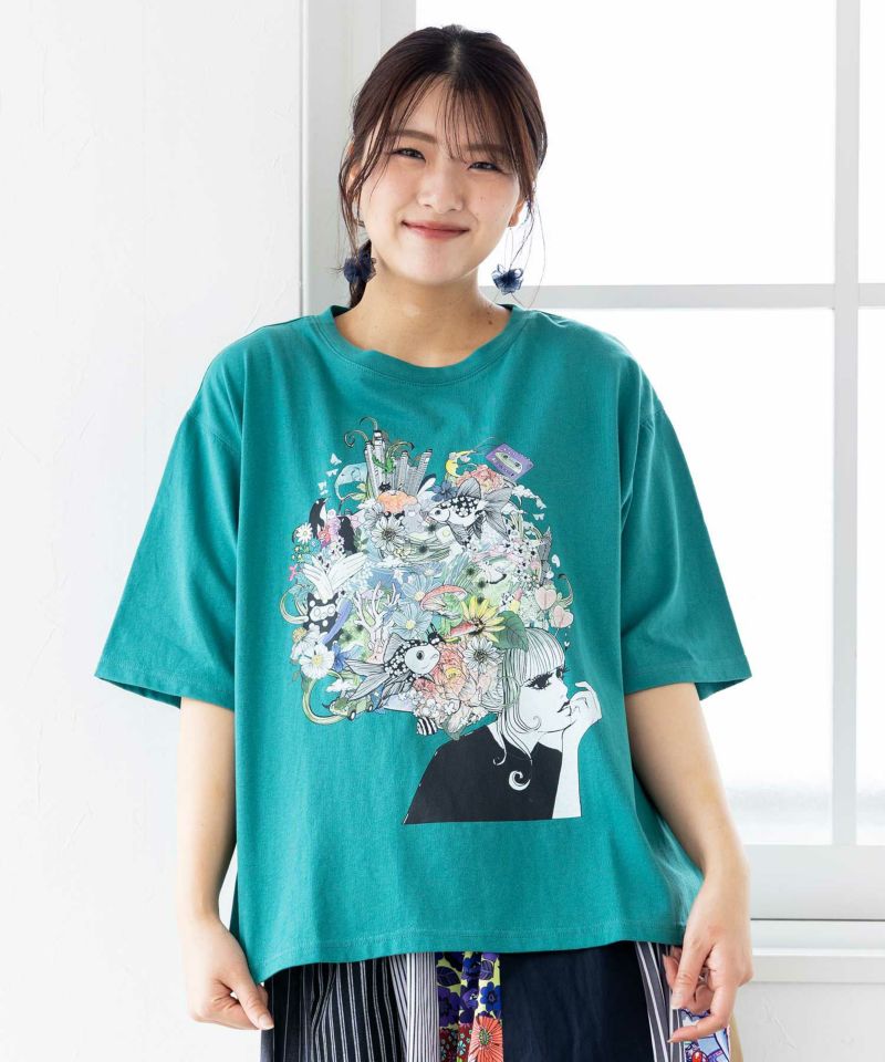 花とアニマルアートTシャツ-1