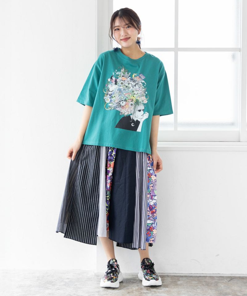 花とアニマルアートTシャツ-2