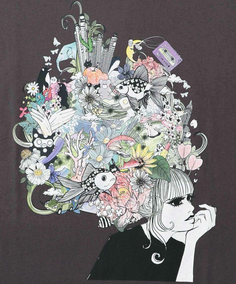 花とアニマルアートTシャツ-10